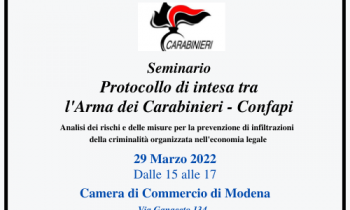 Invito seminario "PROTOCOLLO DI INTESA TRA L'ARMA DEI CARABINIERI - CONFAPI" - Martedì 29 Marzo ore 15.00