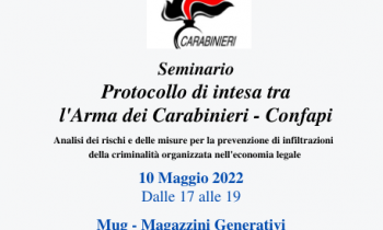 Invito seminario "PROTOCOLLO DI INTESA TRA L'ARMA DEI CARABINIERI - CONFAPI" - Martedì 10 Maggio ore 17.00 - Bologna