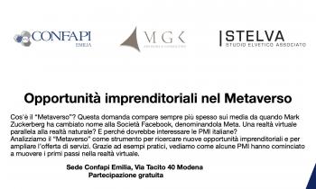 Invito evento "OPPORTUNITA' IMPRENDITORIALI NEL METAVERSO" - Mercoledì 25 Gennaio 2023 ore 17.00 - Sede Confapi Emilia