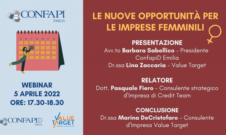 LE NUOVE OPPORTUNITÀ PER LE IMPRESE FEMMINILI