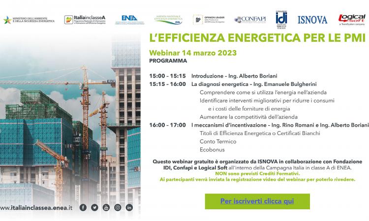 Il 14 e 21 marzo due webinar su efficienza energetica per le imprese