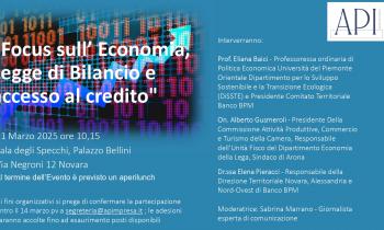“Focus sull’Economia, Legge di Bilancio e Accesso al Credito”. Appuntamento il 21 Marzo 2025 dalle ore 10.15 presso la Sala degli Specchi di Palazzo Bellini a Novara