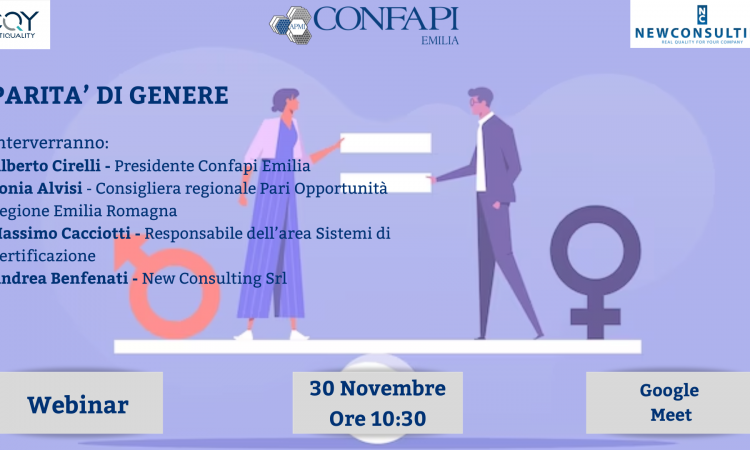 Webinar "PARITA' DI GENERE" Giovedì 30 Novembre ore 10.30