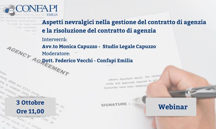 Webinar "ASPETTI NEVRALGICI NELLA GESTIONE DEL CONTRATTO DI AGENZIA E LA RISOLUZIONE DEL CONTRATTO DI AGENZIA" - Martedì 3 Ottobre 2023, ore 11,00